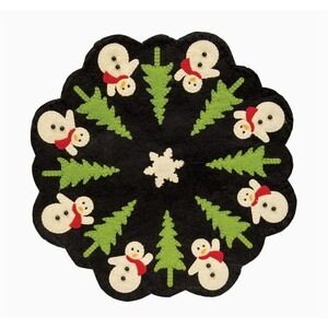 Primitive SNOWMAN Candle Mat Christmas Tree FELT 12" Black Red White Green NEW